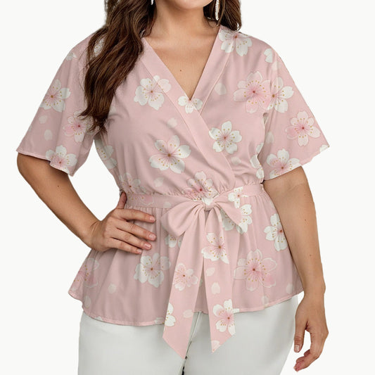 Pink Sakura Wrap Blouse with Tie Waist | Tengura Store