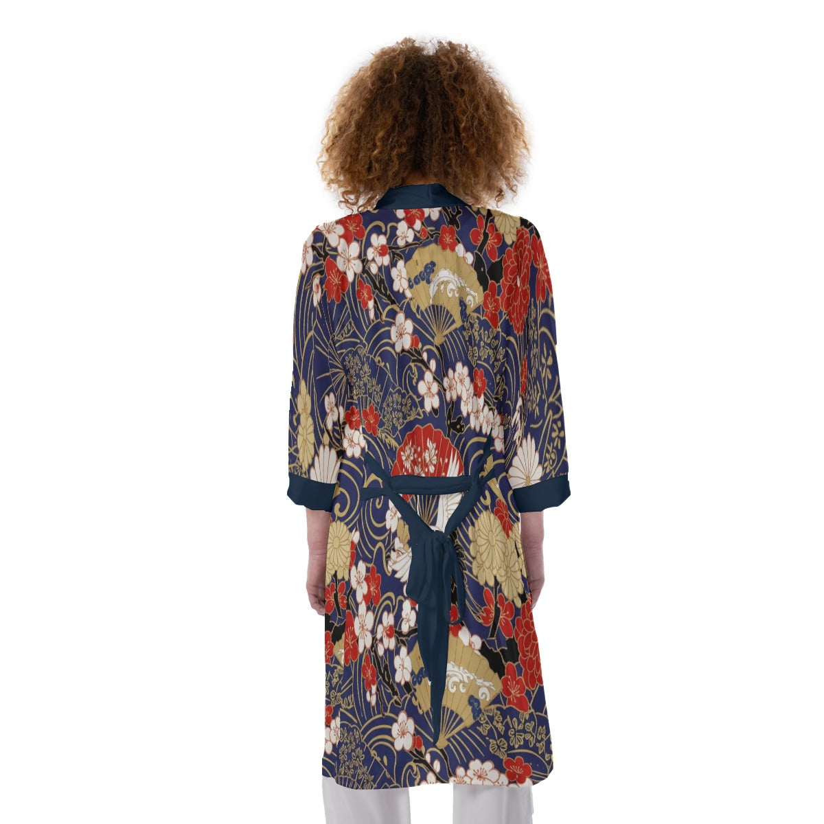 Navy Chrysanthemum Crane Japanese Kimono Robe | Tengura Store