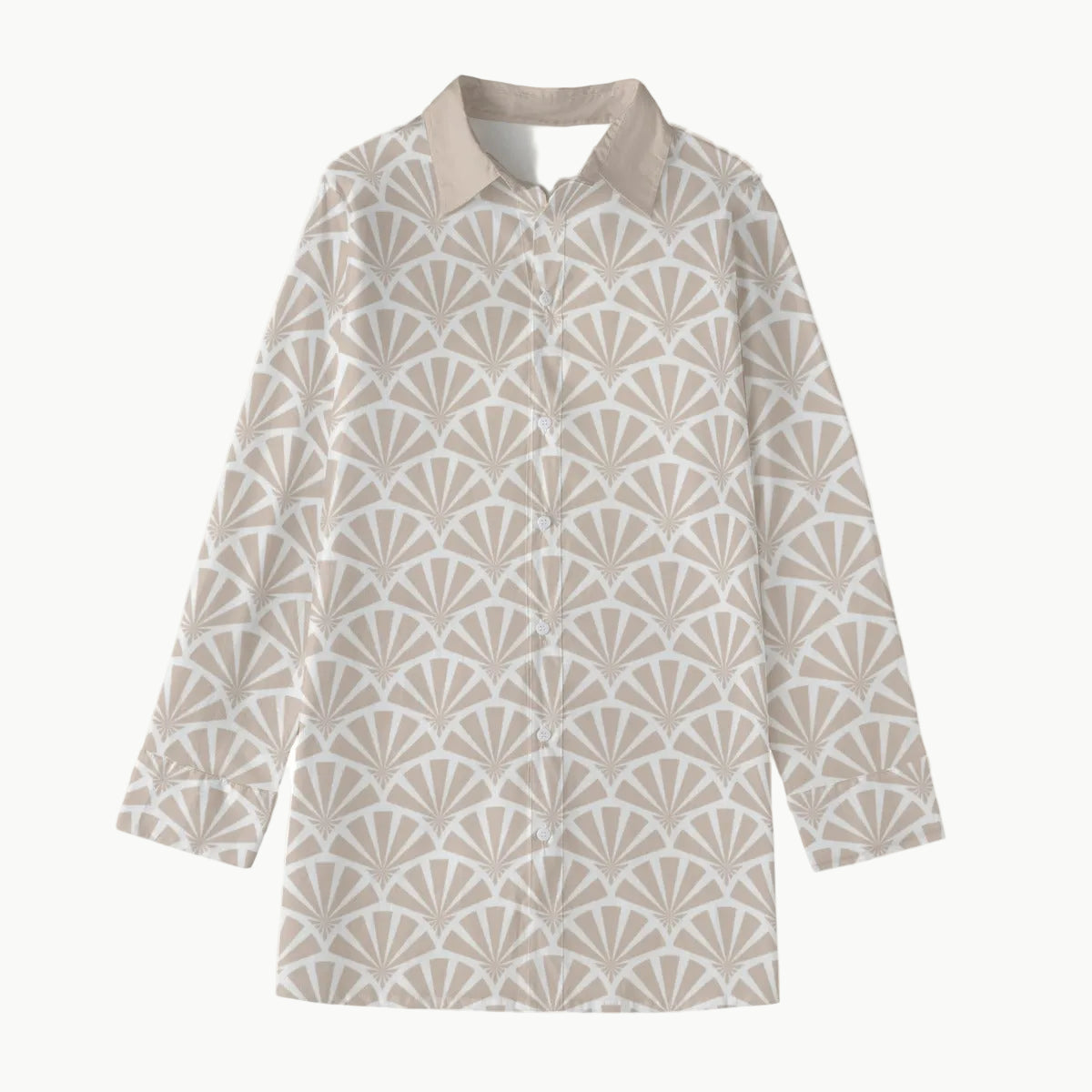 Camisa japonesa bege com padrão tradicional de leques | Tengura Store