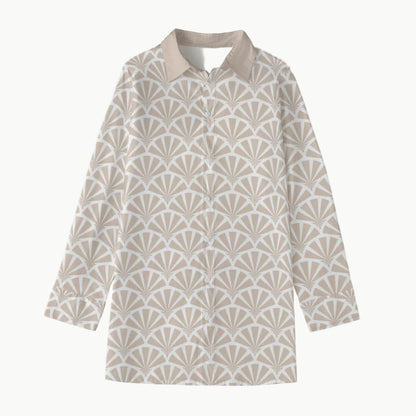 Camisa japonesa bege com padrão tradicional de leques | Tengura Store