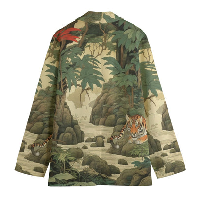 Blazer tigre japonais pour femme – veste à imprimé paysage traditionnel | Tengura Store