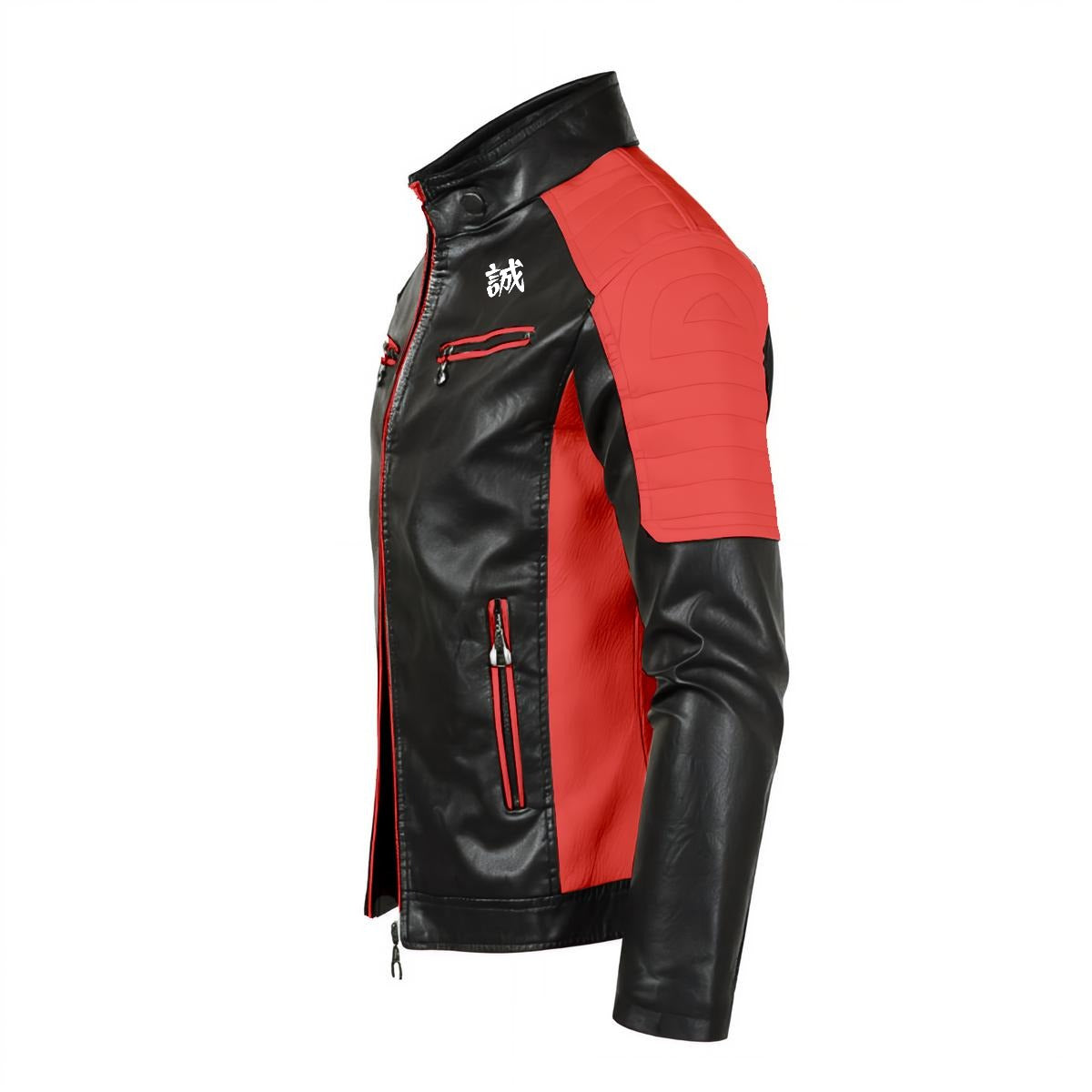 Samurai Code Men's Leather Jacket with Kanji Sincerity | Tengura Store