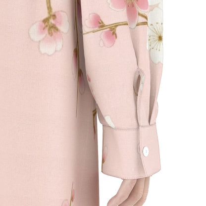 Pink Shirt Dress with Cherry Blossom Pattern | Tengura Store