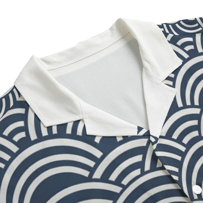 Seigaiha Wave Pattern Short Sleeve Shirt Traditional Japanese Ocean Motif | Tengura Store