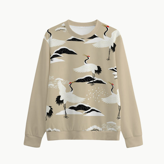 Unisex Beige Sweatshirt Japanese Cranes | Tengura Store