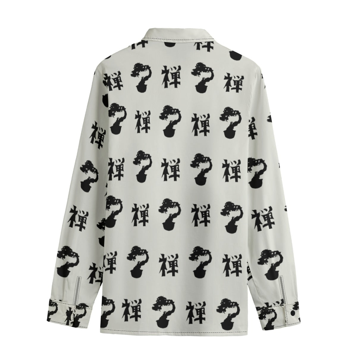 Zen Bonsai Cotton Long Sleeve Shirt Japanese Calligraphy and Minimalism | Tengura Store
