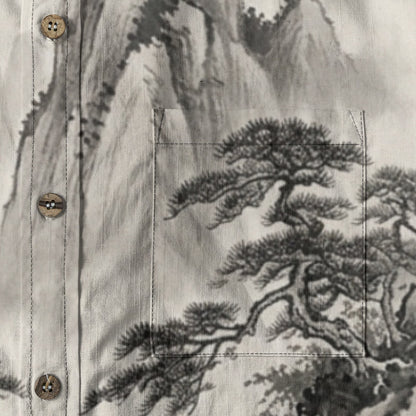Japanese Sumi-e Shirt | Mountain Village| 140 gsm Cotton | Tengura Store