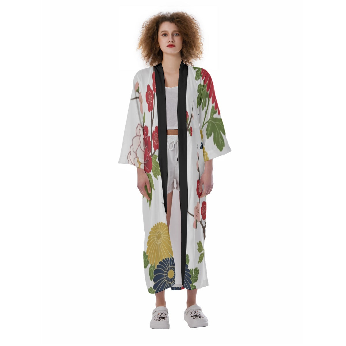 White Chrysanthemum Floral Japanese Kimono | Tengura Store