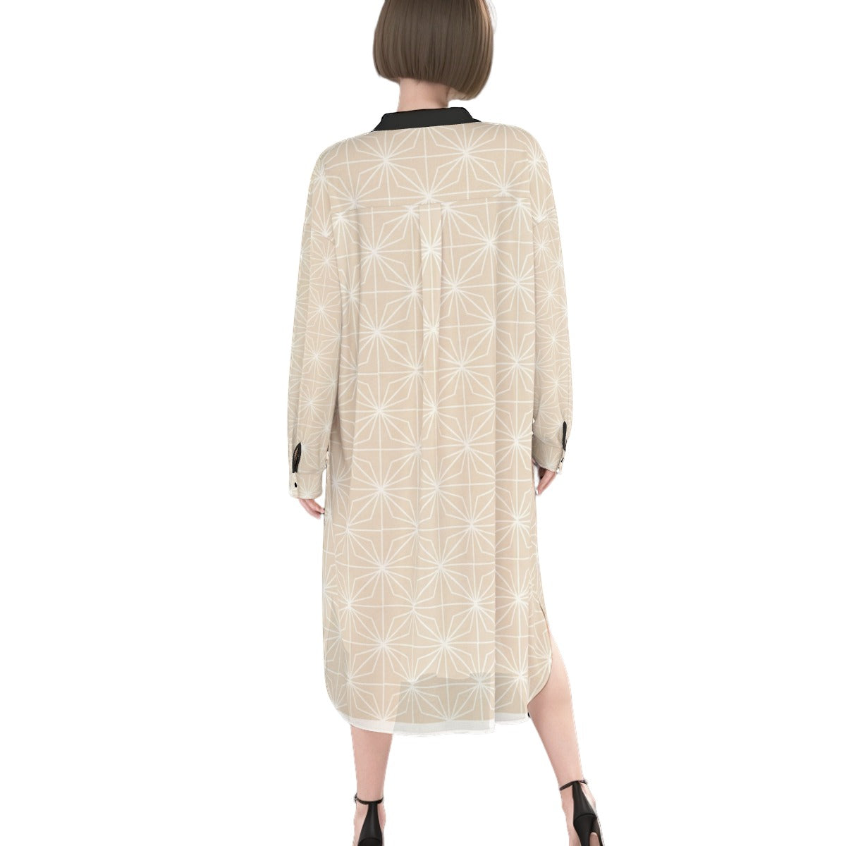 Shirt Dress Asanoha Beige Japanese Geometry | Tengura Store