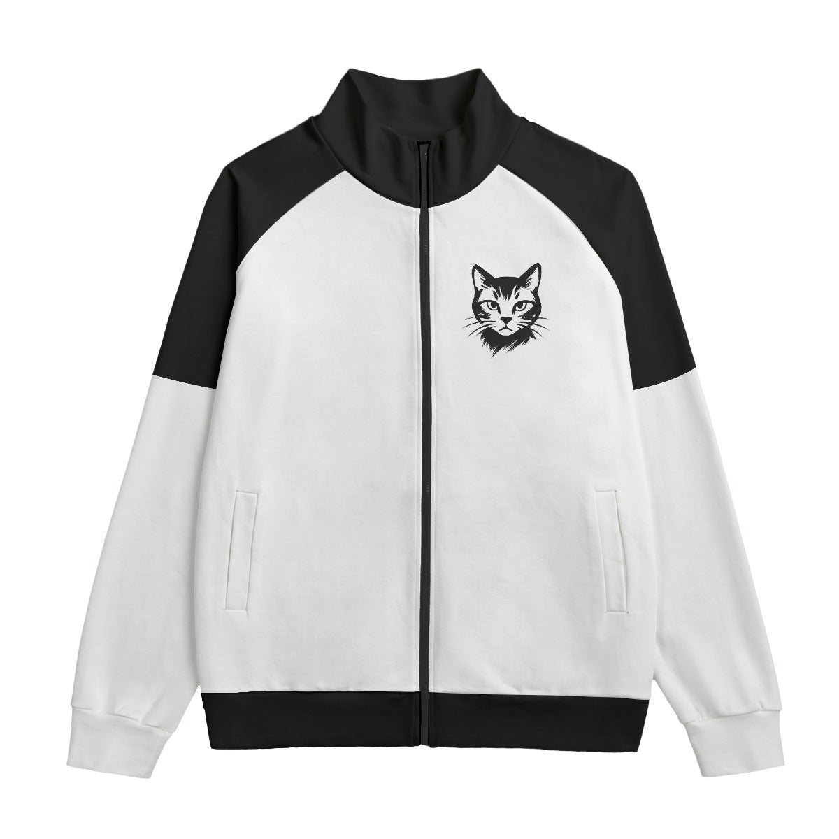 Japanese Sumi-e Art Bomber Jacket | Cat and Sakura White| Cotton 310gsm White | Tengura Store