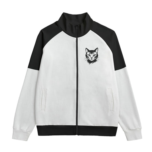 Japanese Sumi-e Art Bomber Jacket | Cat and Sakura White| Cotton 310gsm White | Tengura Store