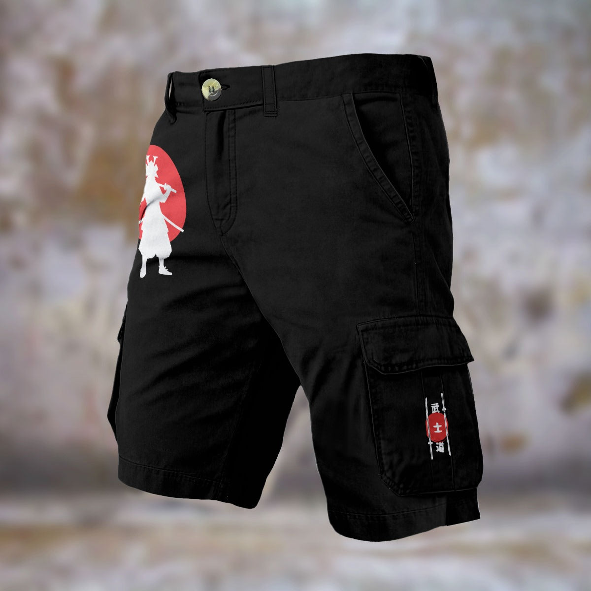 Men's Cargo Shorts - Rising Sun Samurai Silhouette | Tengura Store