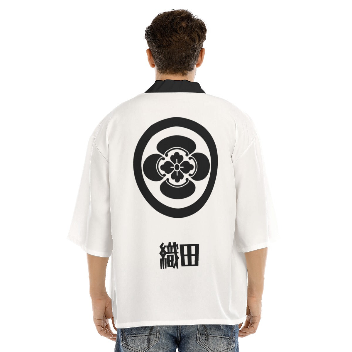 White Kimono Style Shirt Oda Clan Crest | Tengura Store