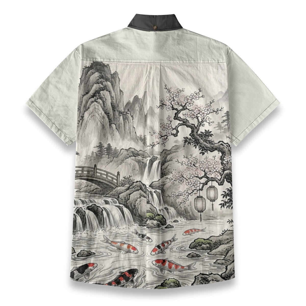 Japanese Sumi-e Shirt | Bridge and Koi Fish | 140 gsm Cotton | Tengura Store