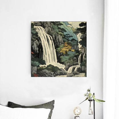 Toile japonaise paysage de montagne avec cascade | Tengura Store
