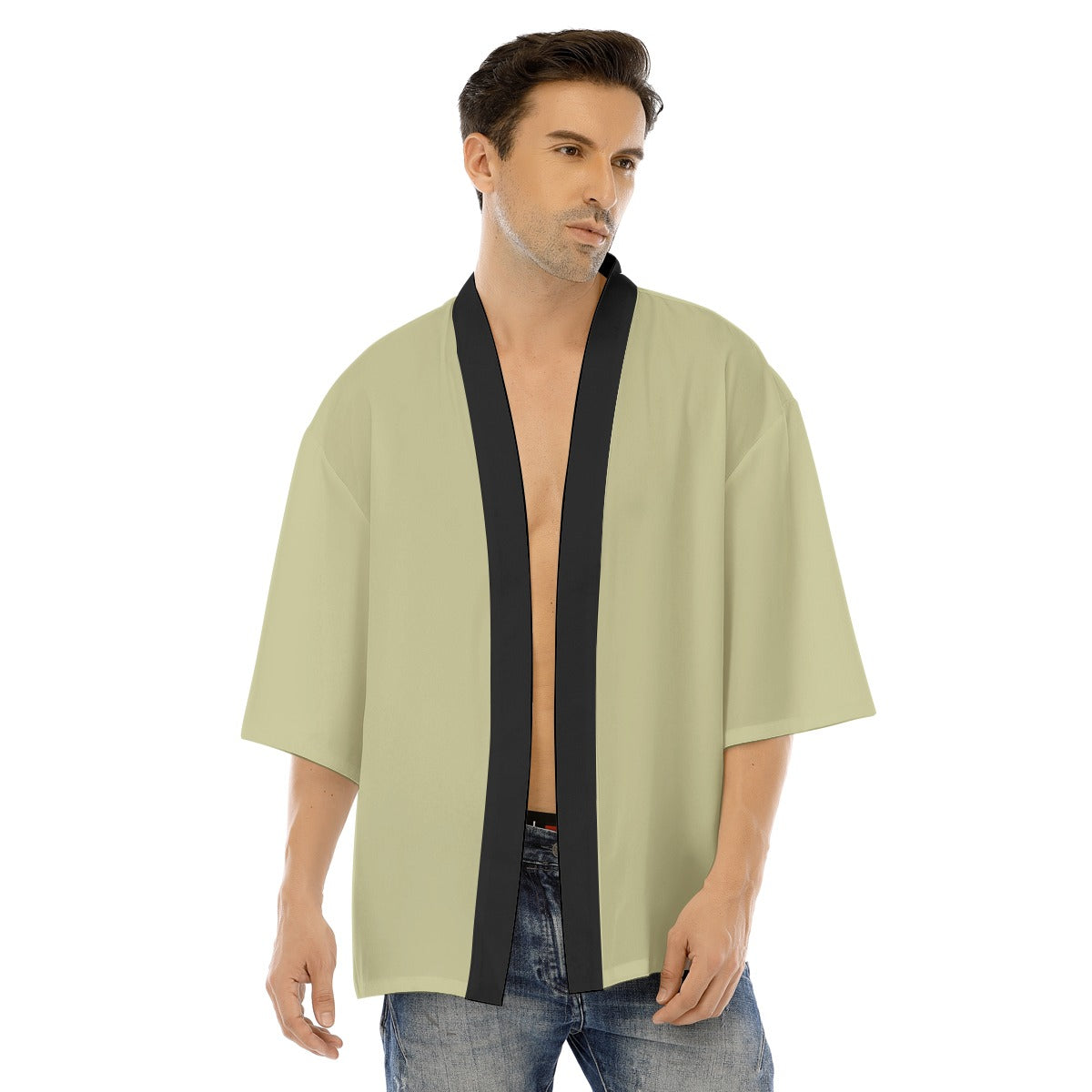 Sage Green Kimono Shirt with Traditional Mon Crest | Tengura Store
