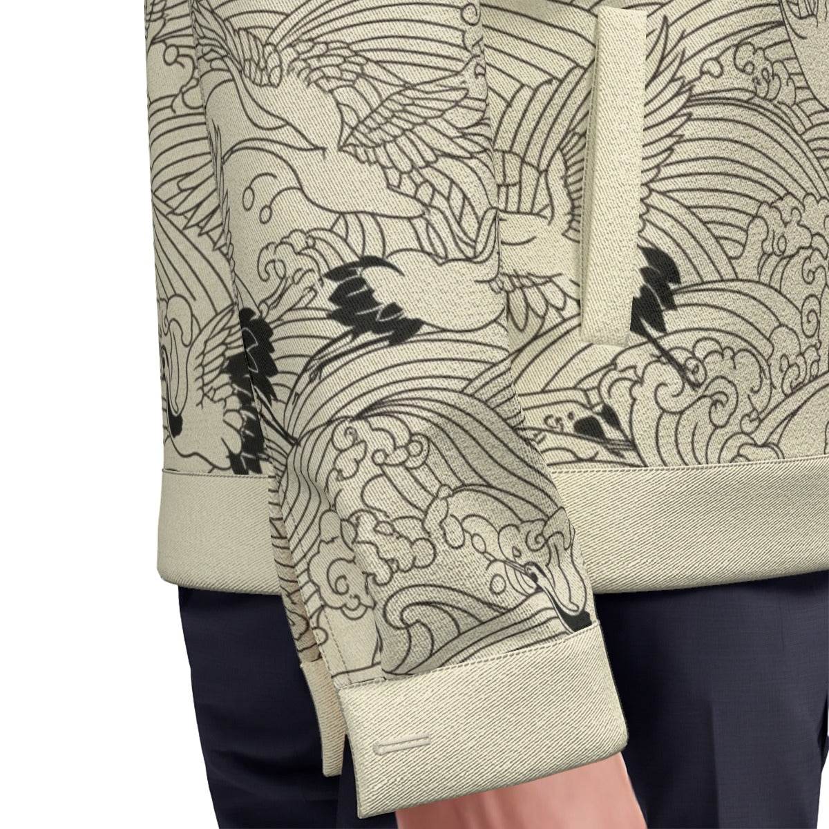 Cranes and Waves Denim Jacket - Japanese Symbol of Longevity | Tengura Store