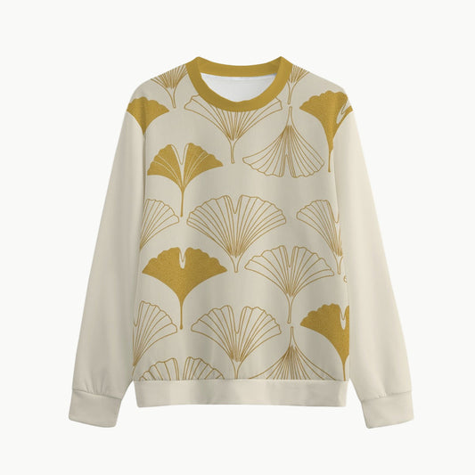 Gold Ginkgo Leaf Print Cream Sweatshirt | Tengura Store