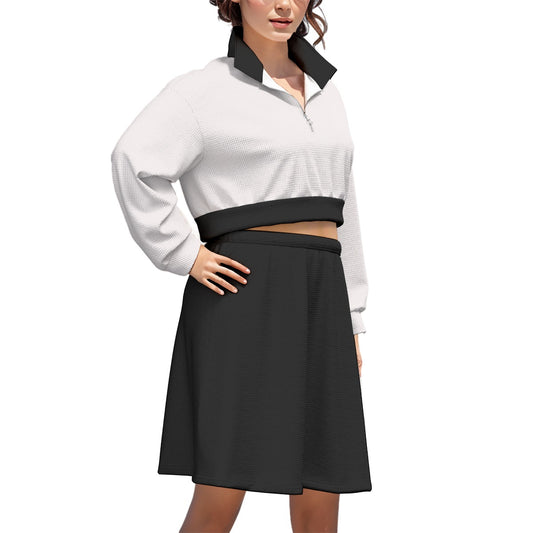 Two Piece Set Mono Street Black Skirt White Crop Top | Tengura Store