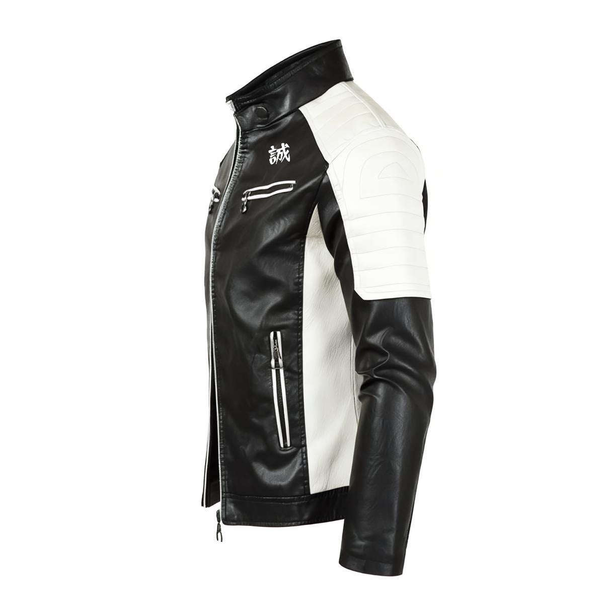 Samurai Code Men's Leather Jacket with Kanji Sincerity | Tengura Store