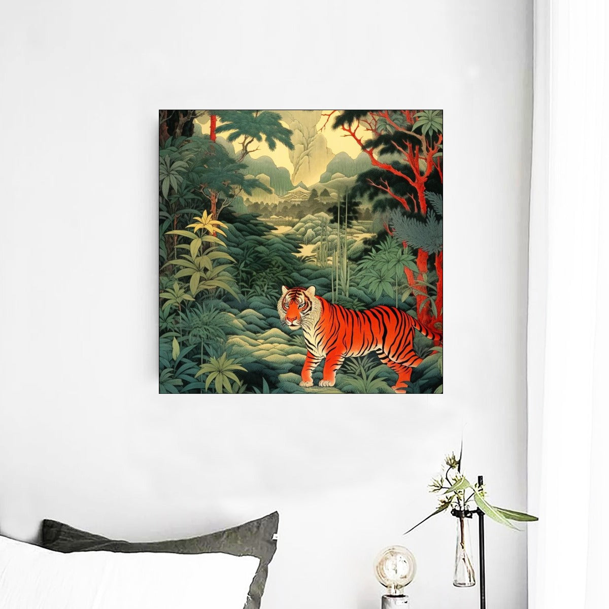 Tableau mural japonais sur toile, scène de jungle avec tigre | Tengura Store