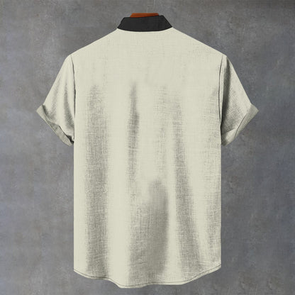 Cotton Japanese Calligraphy Pocket Shirt Beige White | Tengura Store