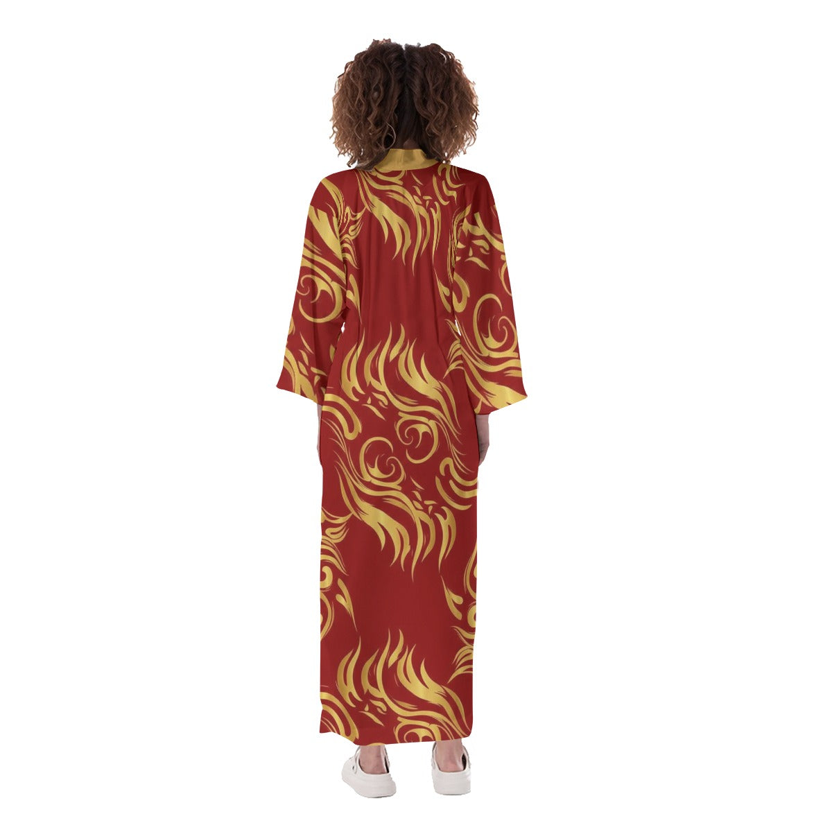 Red Gold Dragon Long Kimono Robe Cardigan M | Tengura Store