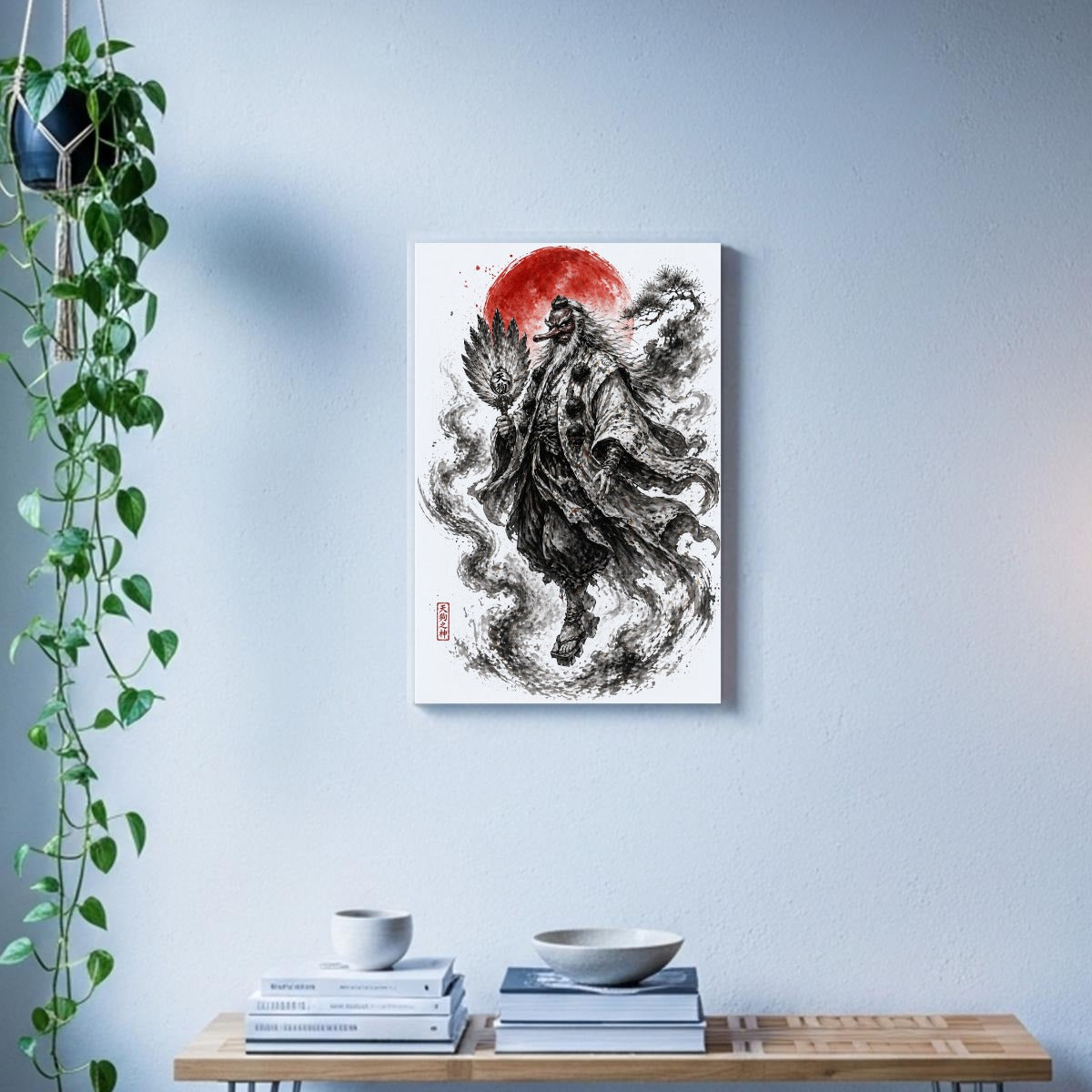 Tengu Mountain Spirit Sumi-e Canvas Print White | Tengura Store