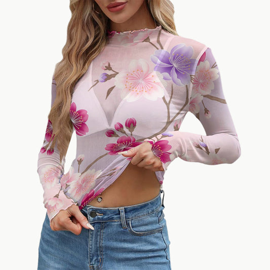 Pink Cherry Blossom - Japanese Long Sleeve Top | Tengura Store