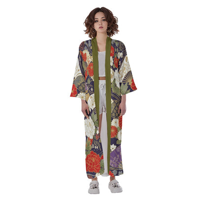Colorful Fan Pattern Long Japanese Kimono | Tengura Store