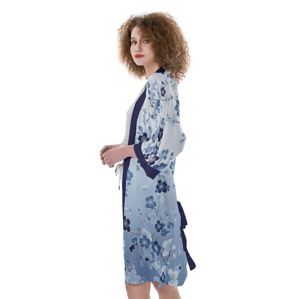 Floral Japanese Kimono Cardigan Robe Light Blue | Tengura Store