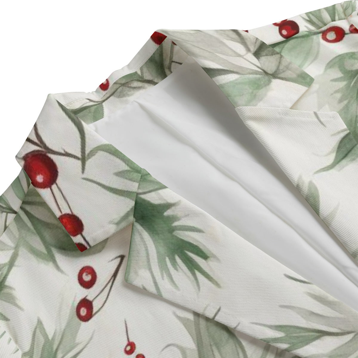 Japanese Women's Bamboo Blazer - White Floral Print with Red Berries