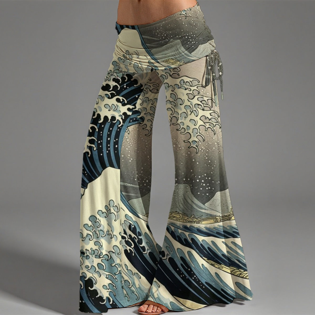 Pantalon hakama japonais à jambes larges motif Grande Vague | Tengura Store