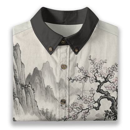 Japanese Sumi-e Shirt | Bridge and Koi Fish | 140 gsm Cotton | Tengura Store