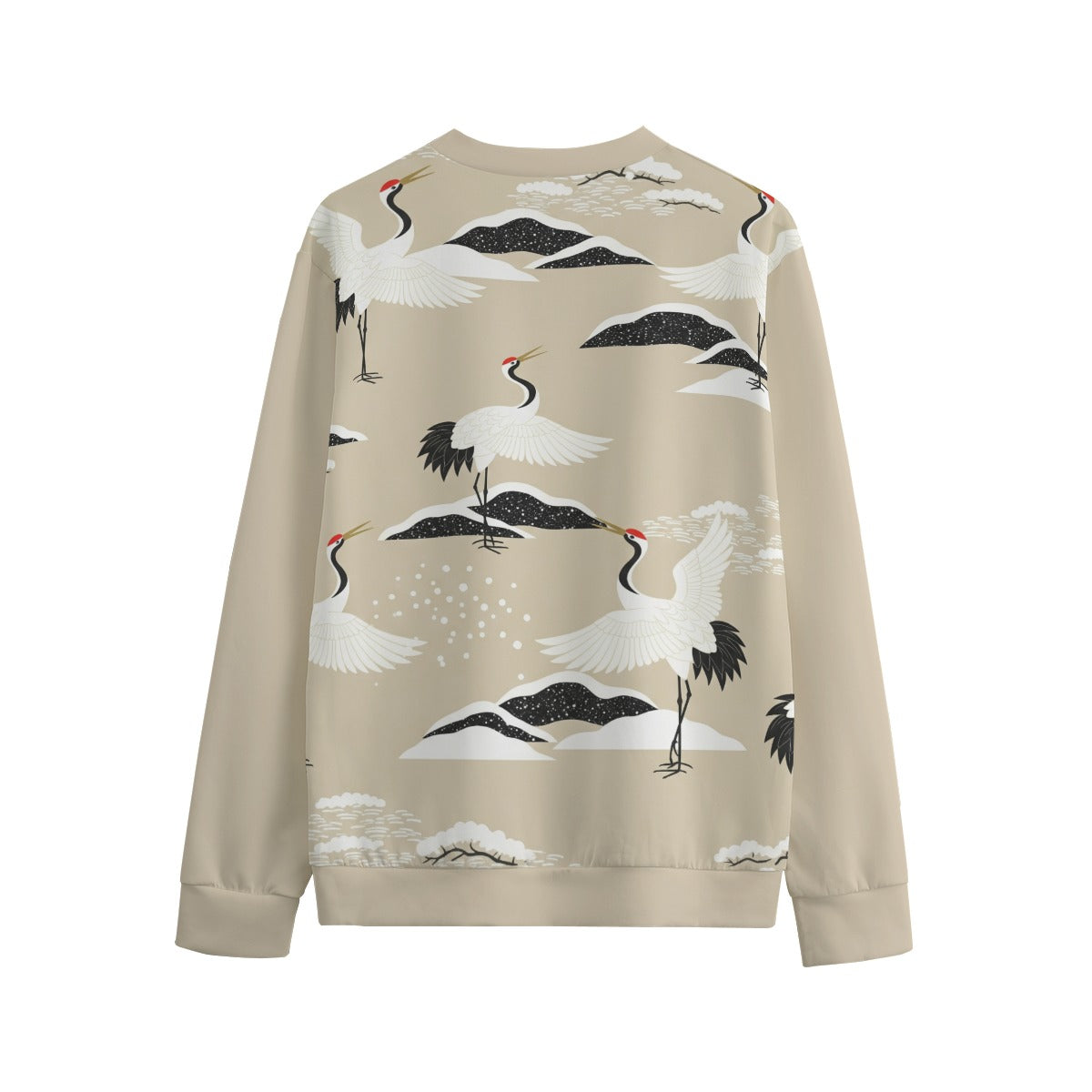 Unisex Beige Sweatshirt Japanese Cranes | Tengura Store