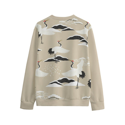 Unisex Beige Sweatshirt Japanese Cranes | Tengura Store