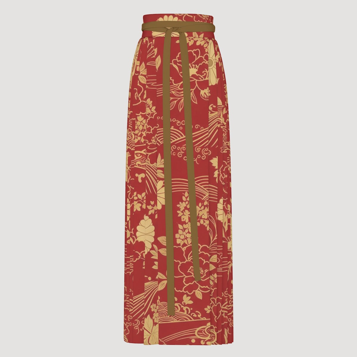 Red Golden Japanese Long Skirt with Tie Waist | Tengura Store