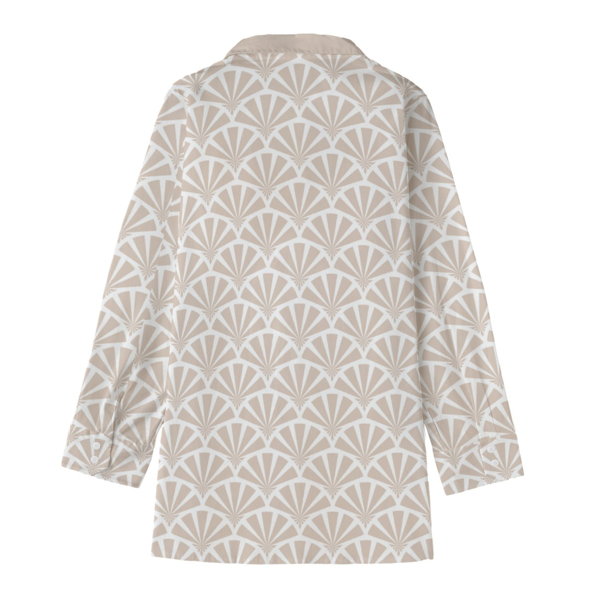 Camisa japonesa bege com padrão tradicional de leques | Tengura Store