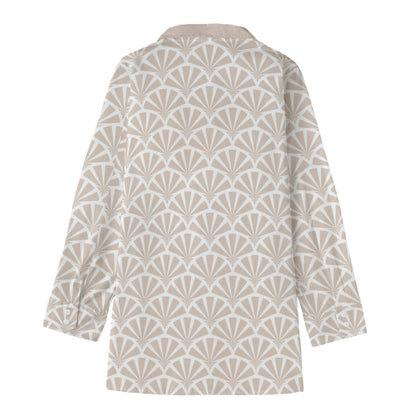 Camisa japonesa bege com padrão tradicional de leques | Tengura Store