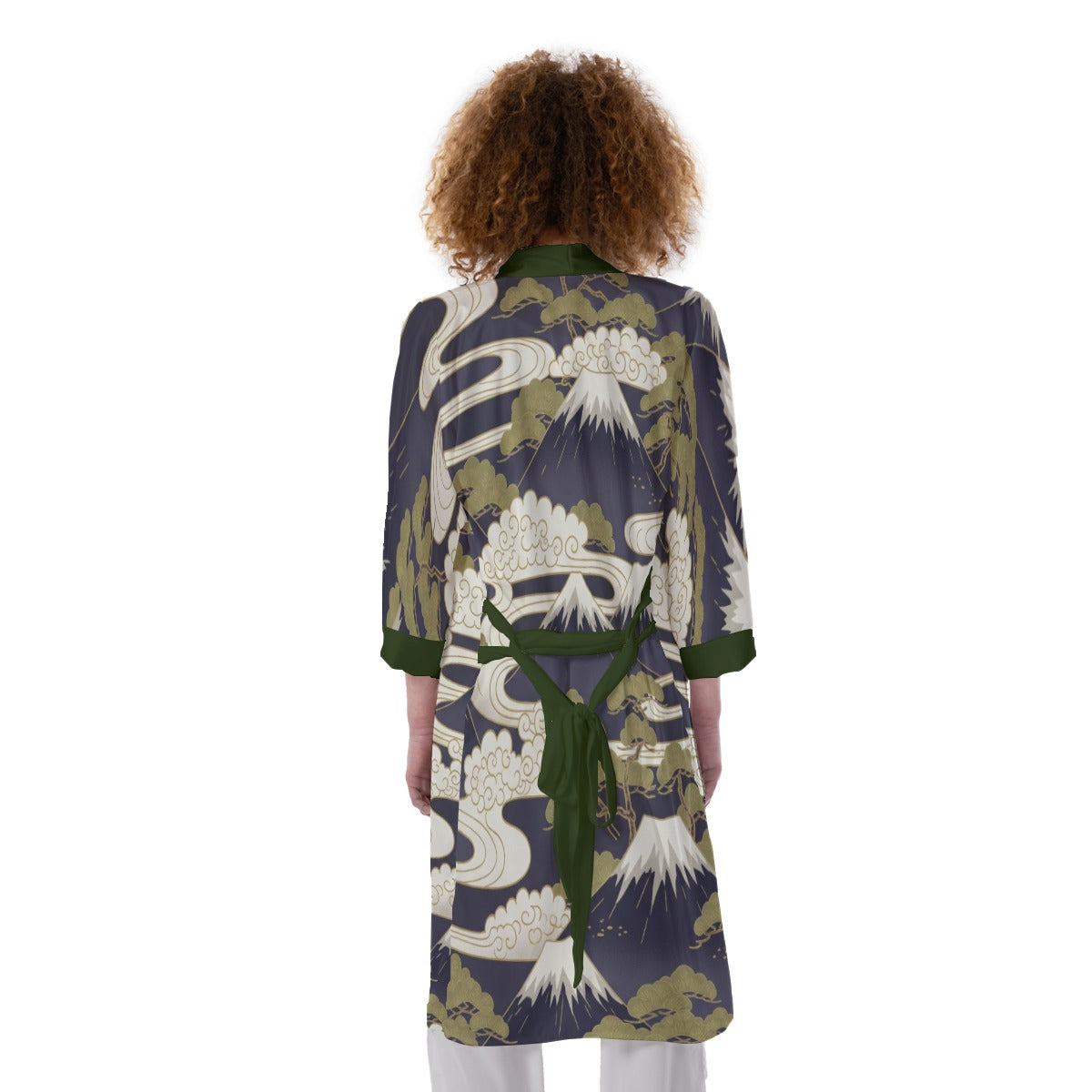 Mount Fuji Cloud Kimono Green Trim | Tengura Store