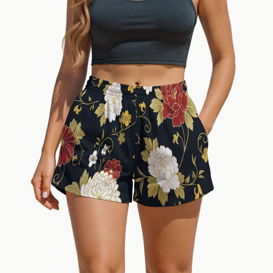 Japanese Chrysanthemum Floral Shorts Women Summer Streetwear | Tengura Store