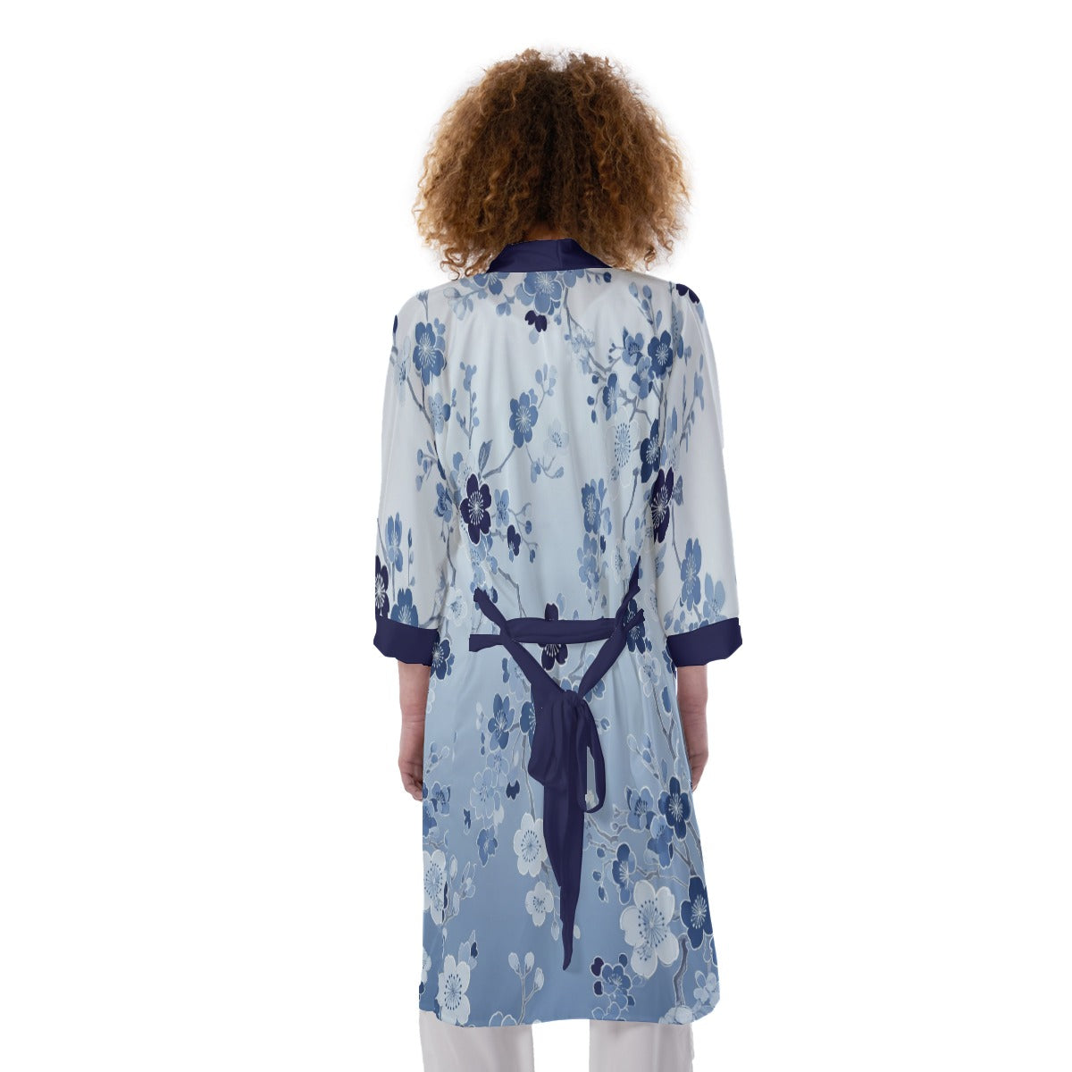 Floral Japanese Kimono Cardigan Robe Light Blue | Tengura Store