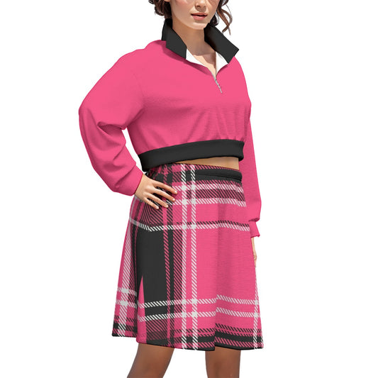 Two Piece Set Pink Rebel Plaid Skirt Crop Top | Tengura Store