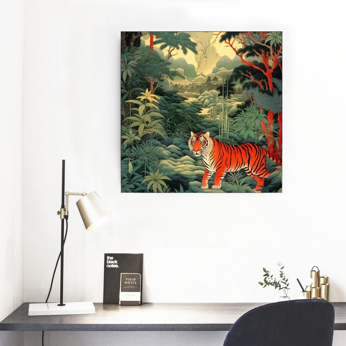 Tableau mural japonais sur toile, scène de tigre dans la jungle | Tengura Store