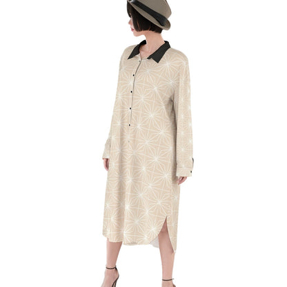 Shirt Dress Asanoha Beige Japanese Geometry | Tengura Store