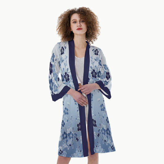 Floral Japanese Kimono Cardigan Robe Light Blue | Tengura Store
