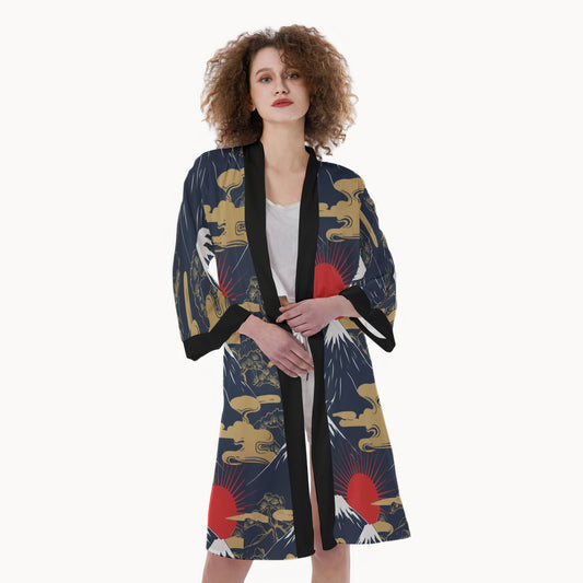 Japanese Crane Kimono with Red Sun Pattern | Tengura Store
