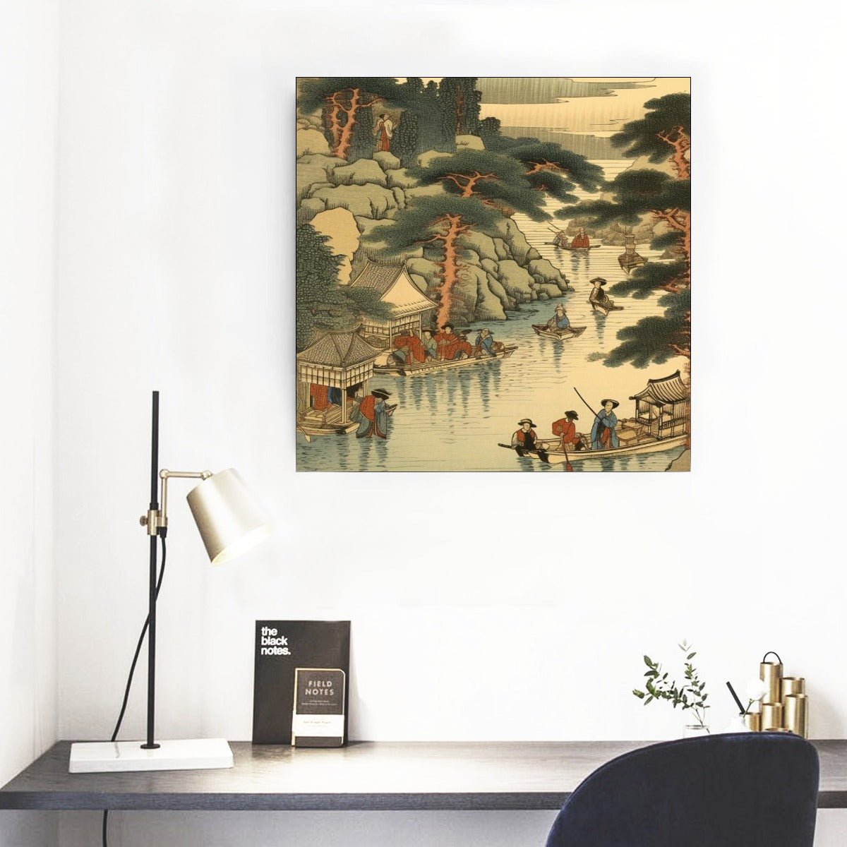 Leinwandbild mit japanischer Flusslandschaft und Dorf Szene | Tengura Store