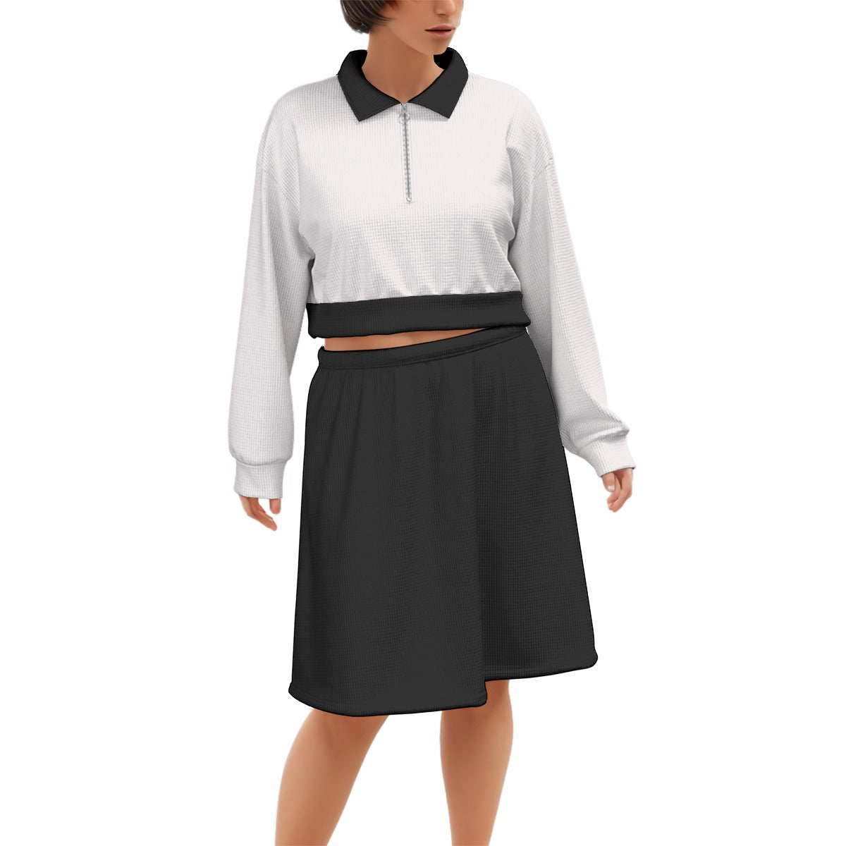 Two Piece Set Mono Street Black Skirt White Crop Top | Tengura Store