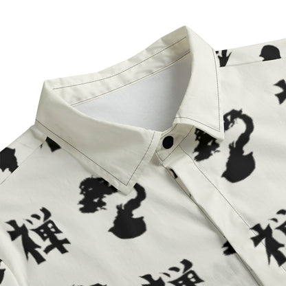 Zen Bonsai Cotton Long Sleeve Shirt Japanese Calligraphy and Minimalism | Tengura Store